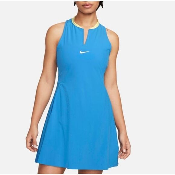 Nike Dri-Fit Advantage Tennis Dress Blue Yellow Women's Size Large L FD5621-406 - Picture 1 of 12